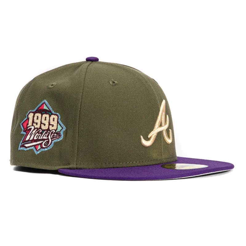 New Era Atlanta Braves fitted hat Olive, Purple colorway - 1999 World Series Fitted: New Era’s Olive & Purple Braves Tribute Drops at Hat Club