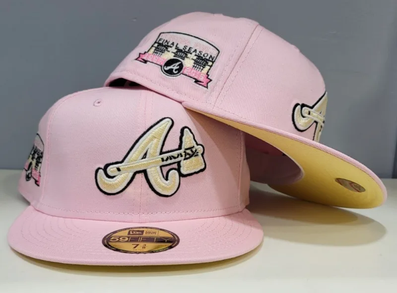 New Era Atlanta Braves fitted hat pink, yellow colorway - Final Season Fitted: New Era’s Pink and Yellow Braves Tribute Celebrates Turner Field Farewell