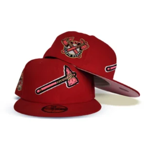 New Era Atlanta Braves fitted hat red, pink colorway - New Era Drops Fire Red Braves Fitted with 1871 Side Patch