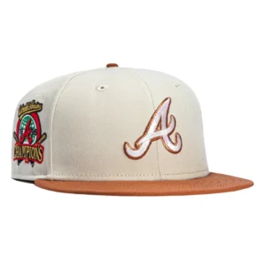 New Era Atlanta Braves fitted hat Stone, Brown colorway - 1995 World Series Fitted: New Era Drops Stone and Brown Braves Championship Tribute