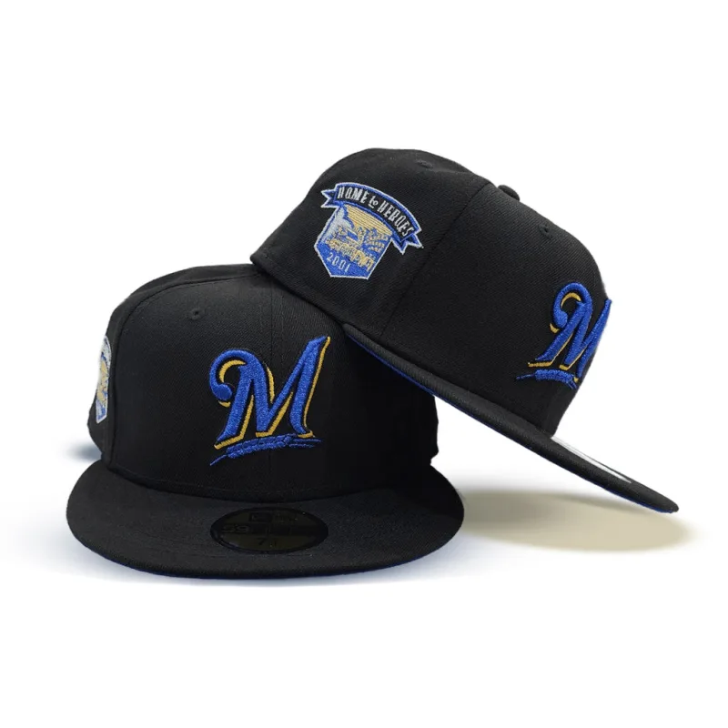 New Era Milwaukee Brewers fitted hat black, blue, royal colorway - Milwaukee Brewers Fitted Gets Royal Treatment with Home to Heroes Side Patch