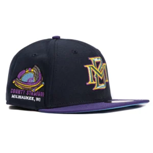 New Era Milwaukee Brewers fitted hat Navy, Purple colorway - New Era Drops Throwback Brewers Fitted with County Stadium Patch