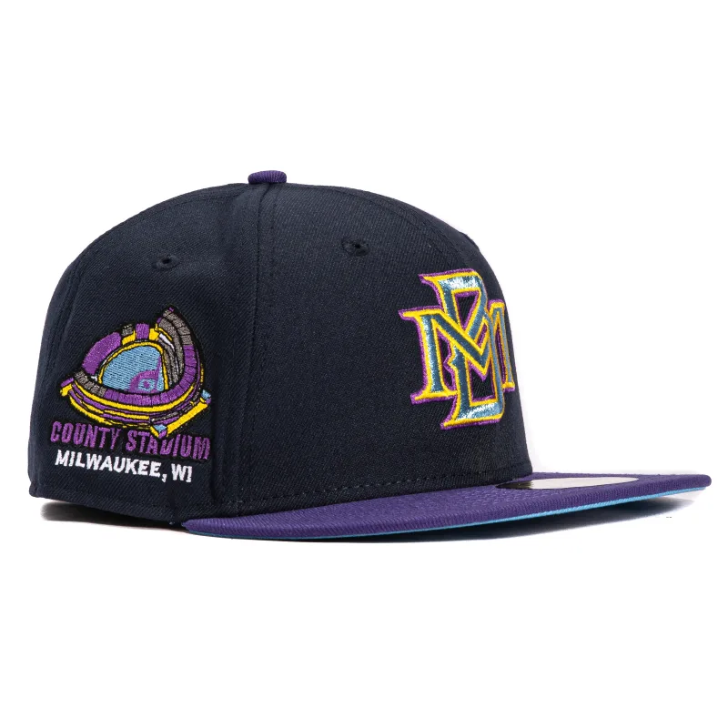 New Era Milwaukee Brewers fitted hat Navy, Purple colorway - New Era Drops Throwback Brewers Fitted with County Stadium Patch