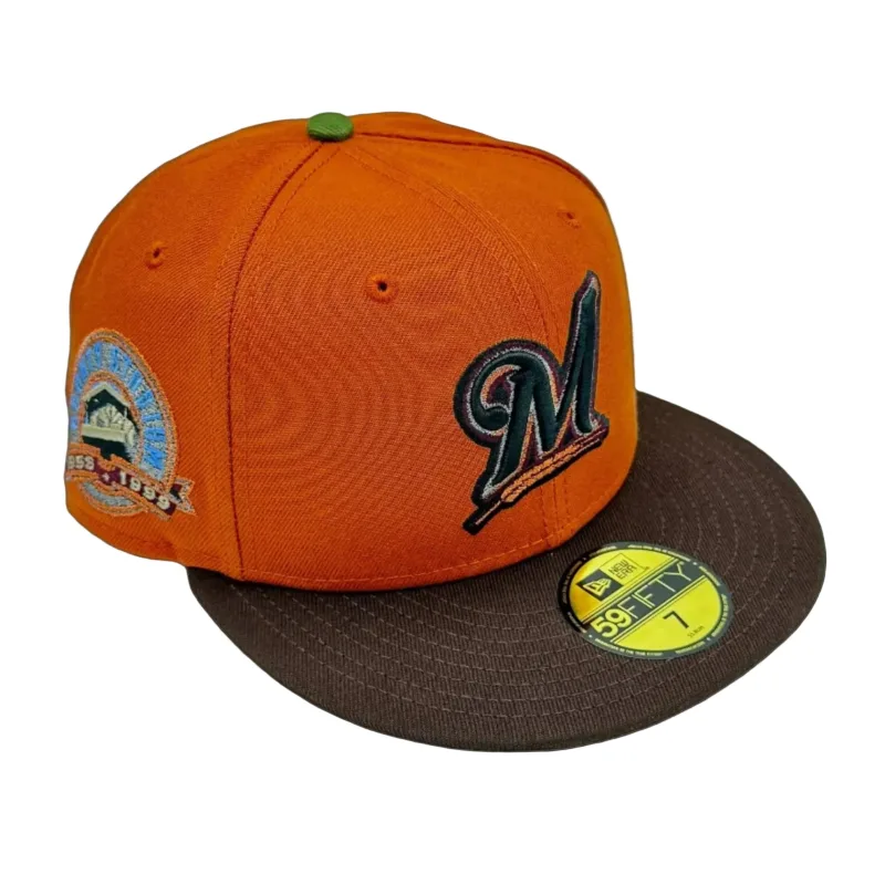 New Era Milwaukee Brewers fitted hat Men's colorway - New Era Drops Bold Orange Planet Ape Brewers Fitted with Custom Side Patch