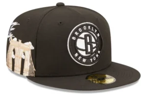 New Era Brooklyn Nets fitted hat black, gray colorway - New Era Drops Clean Brooklyn Nets Fitted with Cloud Icons Design