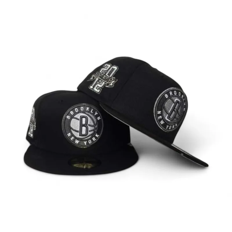 New Era Brooklyn Nets fitted hat black, gray colorway - Brooklyn Nets Drop Clean Black Fitted with Established 2012 Side Patch