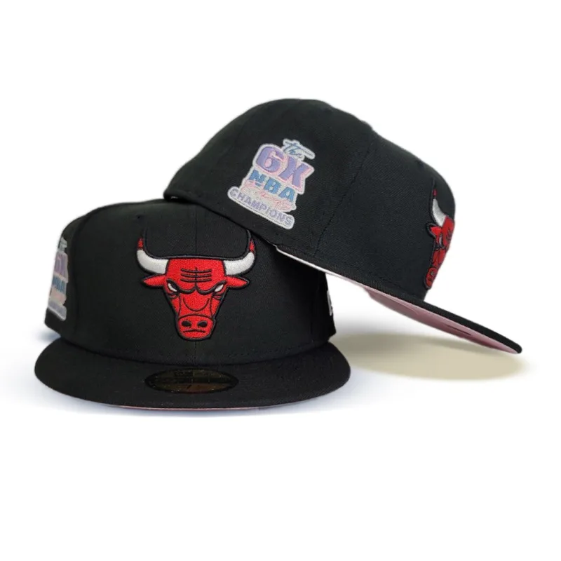 New Era Chicago Bulls fitted hat black, pink colorway - Bulls Fitted Gets Pink Bottom Treatment with 6X Champions Side Patch