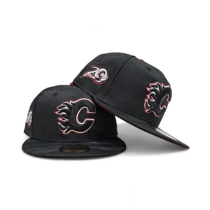 New Era Calgary Flames fitted hat black, gray, red colorway - Calgary Flames Anniversary Fitted: New Era Drops Black Camo 20th Tribute