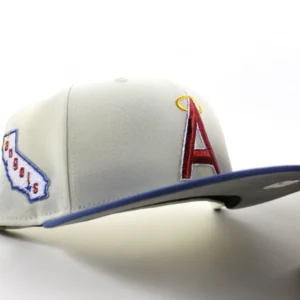 New Era Los Angeles Angels fitted hat Chrome White Royal Blue Gray UNDER BRIM colorway - Angels Fitted Gets Clean Chrome White Treatment from New Era