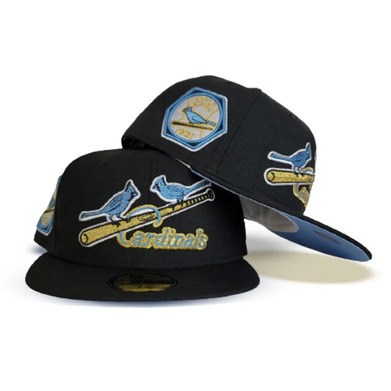 New Era St. Louis Cardinals fitted hat black, blue, cardinal colorway - 1931 World Series Fitted: New Era Honors Cardinals Championship with Icy Blue Bottom