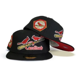 New Era St. Louis Cardinals fitted hat black, red, cardinal colorway - 1931 World Series Fitted: New Era Cardinals Championship Hat with Red Bottom Visor