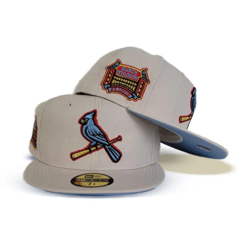 New Era St. Louis Cardinals fitted hat blue, cream, cardinal colorway - Cardinals Fans Get Clean Cream Fitted with Busch Stadium Side Patch