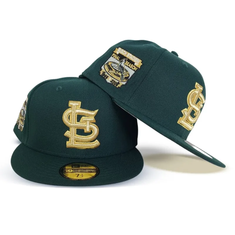 New Era St. Louis Cardinals fitted hat gray, green, cardinal colorway - Busch Stadium Final Season Fitted: New Era Honors Cardinals History with Dark Green Tribute