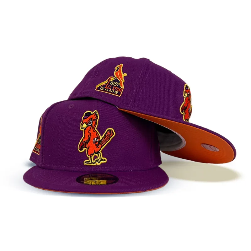 New Era St. Louis Cardinals fitted hat purple, orange, cardinal colorway - 1957 World Series Fitted: New Era’s Grape Purple Cardinals Championship Tribute