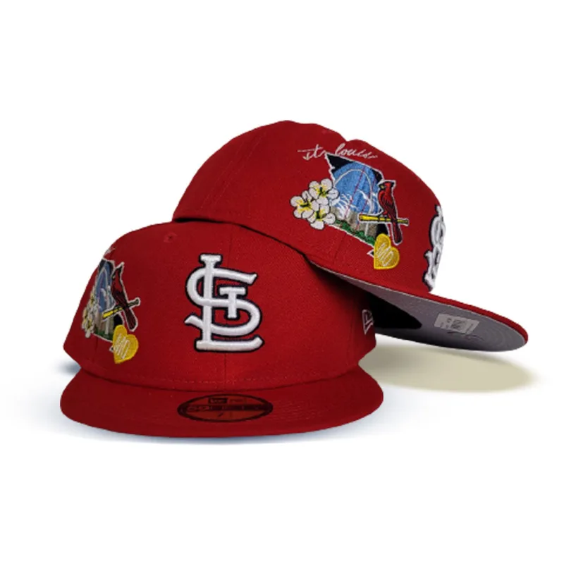 New Era St. Louis Cardinals fitted hat gray, red, cardinal colorway - Cardinals City Patch Fitted Brings Clean Gray and Red Vibes