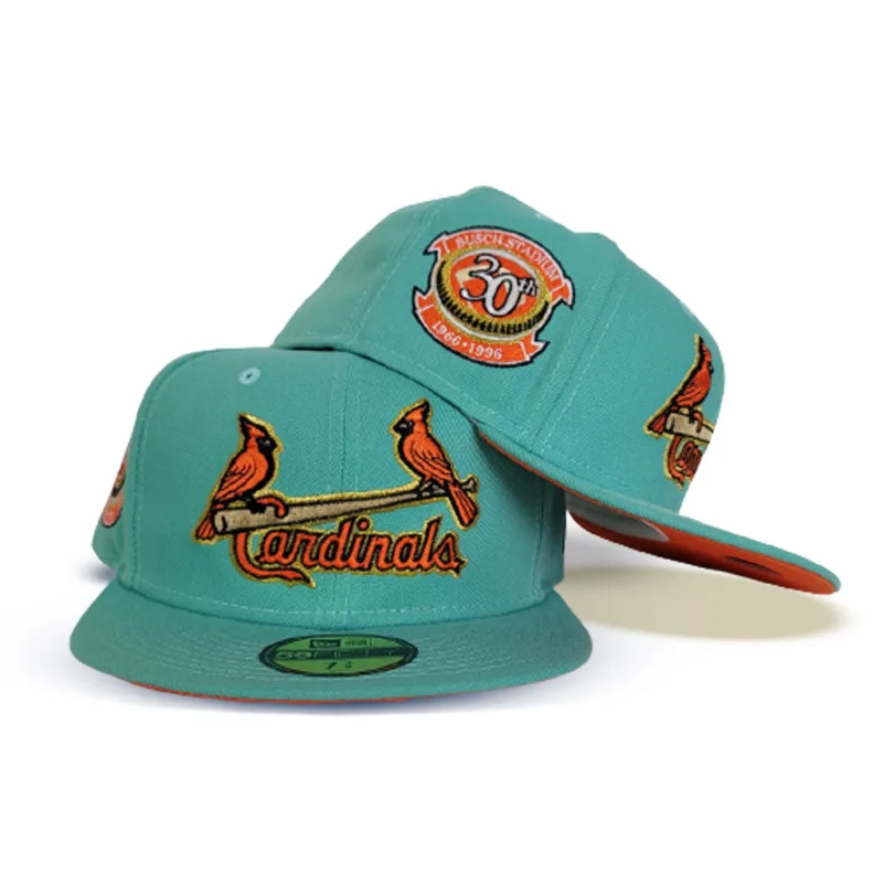New Era St. Louis Cardinals fitted hat green, orange, cardinal colorway - Busch Stadium 30th Anniversary Fitted: New Era Celebrates Three Decades of Cardinals Baseball