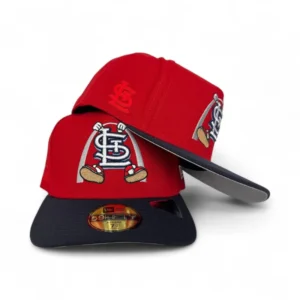 New Era Los Angeles Dodgers fitted hat navy, gray, red, blue, green, olive, cardinal colorway - Cardinals Drop Fresh Navy and Gray Fitted with Cartoon Pack Vibes