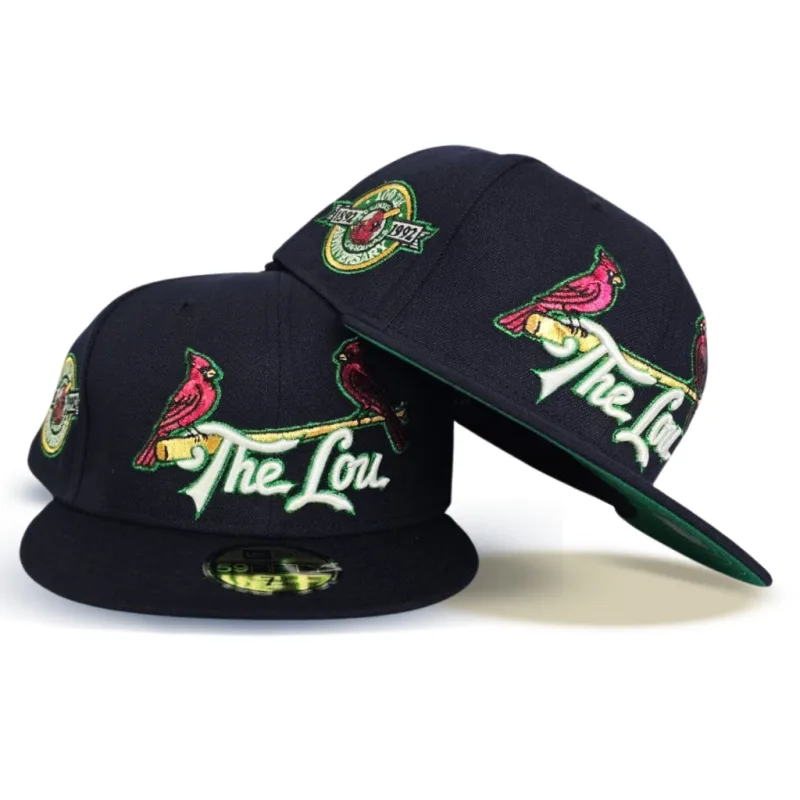New Era St. Louis Cardinals fitted hat navy, blue, green, cardinal colorway - Cardinals 100th Anniversary Fitted: New Era Celebrates Century of Baseball History with ‘The Lou’ Tribute