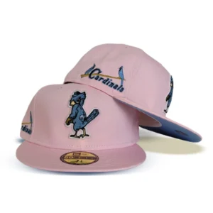 New Era St. Louis Cardinals fitted hat blue, pink, cardinal colorway - Cardinals Fitted Gets Sweet Pink and Blue Treatment with Double Birds Patch