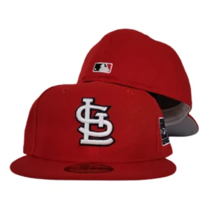 New Era St. Louis Cardinals fitted hat grey, red, cardinal colorway - 2006 World Series Fitted: New Era Cardinals Championship Tribute in Red and Grey