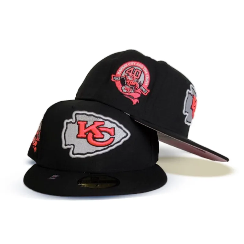 New Era Kansas City Chiefs fitted hat black, pink colorway - Chiefs Drop Fire Black Fitted with Pink Bottom for 40th Season