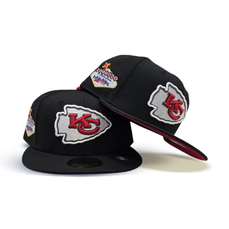 New Era Kansas City Chiefs fitted hat black, red colorway - Super Bowl LVIII Fitted: New Era Drops Chiefs Championship Side Patch Tribute