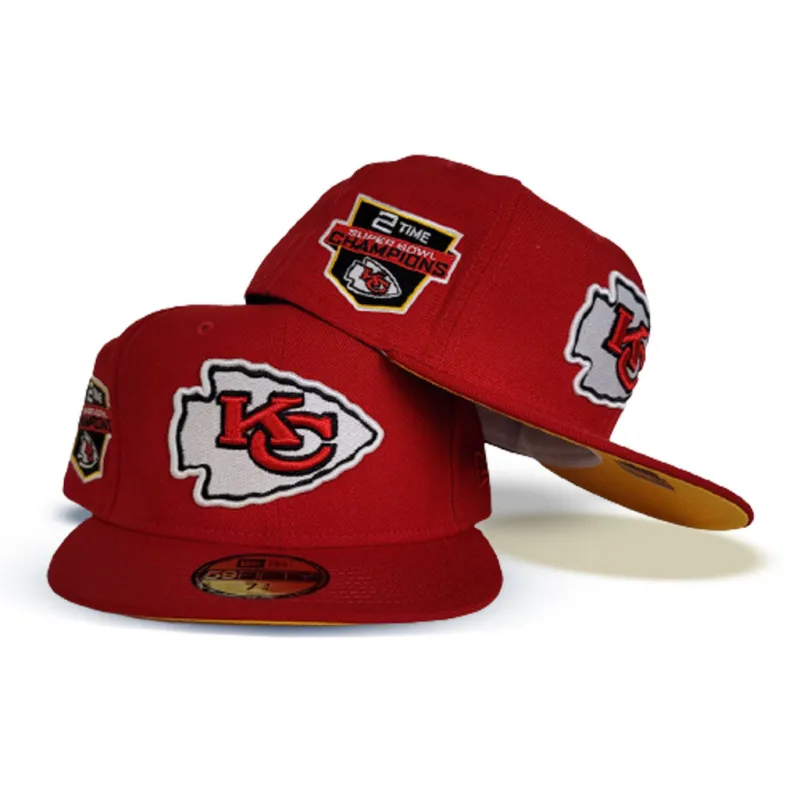 New Era Kansas City Chiefs fitted hat red, yellow colorway - Chiefs Dynasty Fitted: New Era Celebrates Back-to-Back Super Bowl Glory