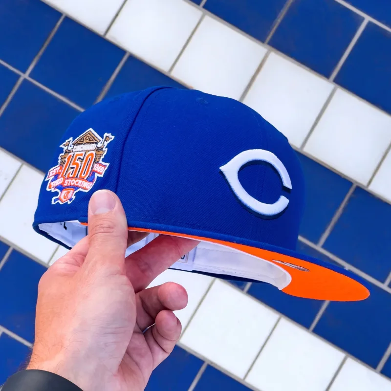 New Era Cincinnati Reds fitted hat red, orange, royal colorway - Cincinnati Reds 150th Anniversary Fitted: New Era Celebrates Baseball’s First Professional Team