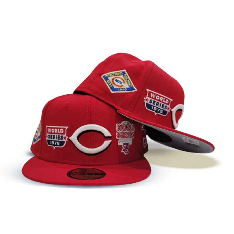 New Era Cincinnati Reds fitted hat red colorway - Cincinnati Reds Drop Clean Red Fitted Celebrating 5 World Series Championships