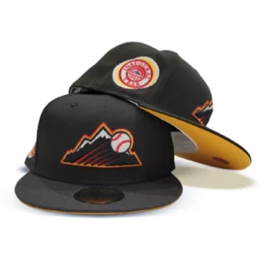 New Era Colorado Rockies fitted hat black, yellow colorway - Colorado Rockies Drop Fire Black Fitted with 1993 Inaugural Patch