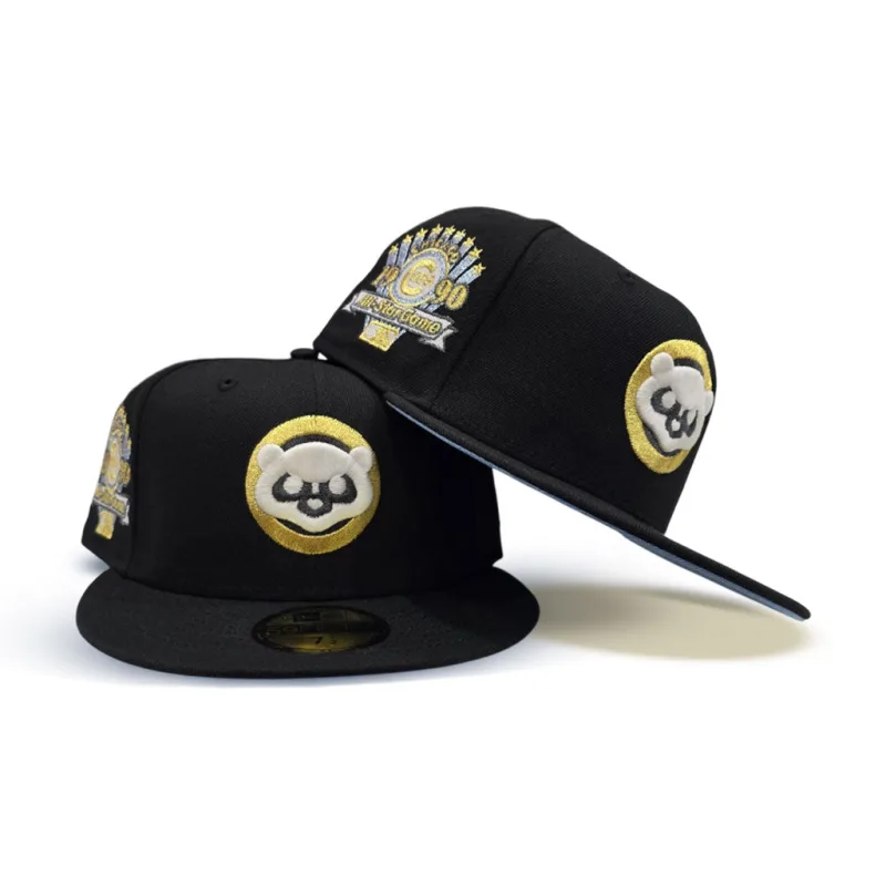 New Era Chicago Cubs fitted hat black, blue colorway - 1990 All-Star Game Fitted: New Era Drops Glow-in-the-Dark Cubs Tribute with Icy Blue Bottom