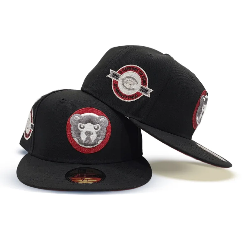 New Era Chicago Cubs fitted hat black, red colorway - Cubs Fans Need This Black Fitted with Century Wrigley Field Patch