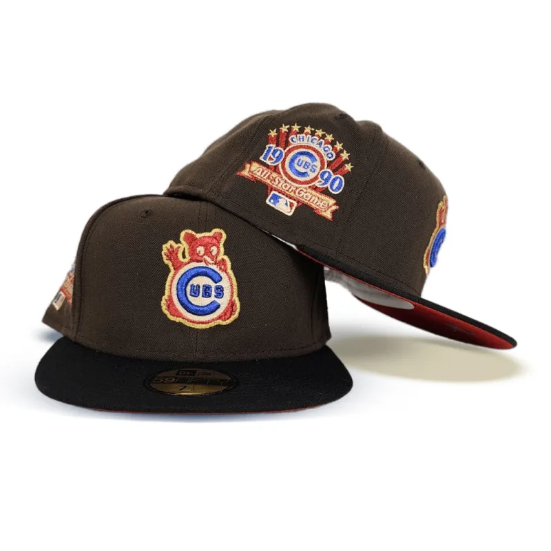 New Era Chicago Cubs fitted hat red, brown colorway - 1990 All-Star Game Fitted: New Era Drops Brown Cubs Side Patch Tribute
