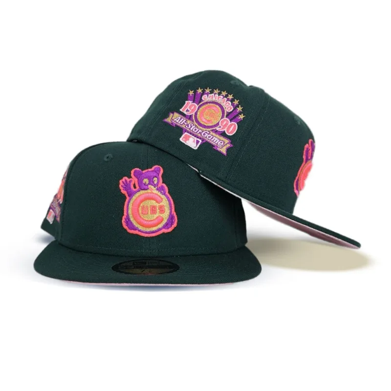 New Era Chicago Cubs fitted hat green, pink colorway - 1990 All-Star Fitted: New Era Cubs Dark Green and Pink Tribute Drops
