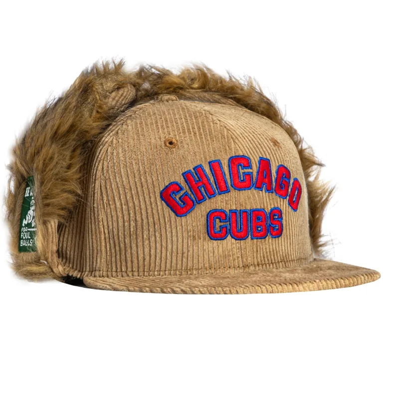 New Era Chicago Cubs fitted hat Khaki colorway - Cubs Drop Cozy Corduroy Fitted with Foul Ball Alert Patch