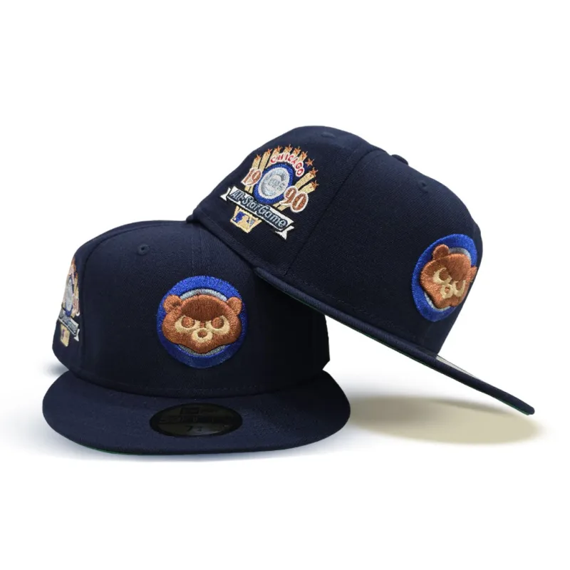 New Era Chicago Cubs fitted hat navy, blue, green colorway - 1990 All-Star Game Fitted: New Era Cubs Navy with Green Bottom Side Patch