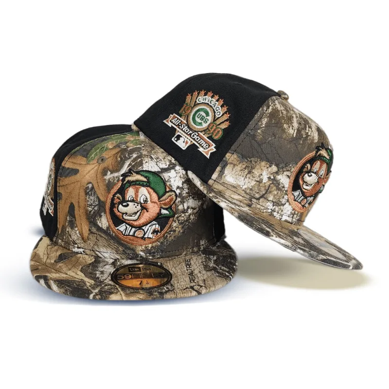 New Era Chicago Cubs fitted hat gray, real tree colorway - 1990 All-Star Game Fitted: Real Tree Cubs Clark The Bear Gray Bottom Commemorative