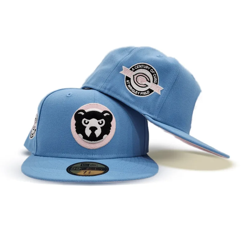 New Era Chicago Cubs fitted hat blue, pink colorway - Cubs Fans Get Clean Sky Blue Fitted with Century Wrigley Field Patch