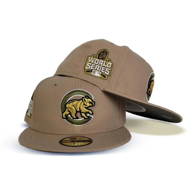New Era Chicago Cubs fitted hat green, orange, tan, olive colorway - Breaking the Curse Fitted: New Era’s Tan Cubs 2016 World Series Championship Hat