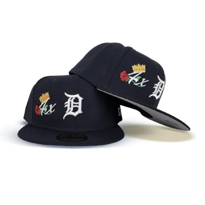 New Era Detroit Tigers fitted hat navy, blue colorway - Detroit Tigers Drop Clean Navy Fitted Celebrating Four World Series Championships