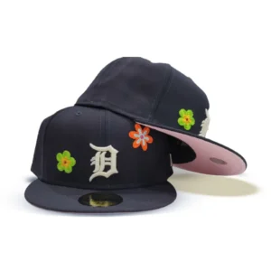 New Era Detroit Tigers fitted hat navy, blue, pink colorway - Detroit Tigers Fitted Gets Floral Treatment with Pink Side Patch