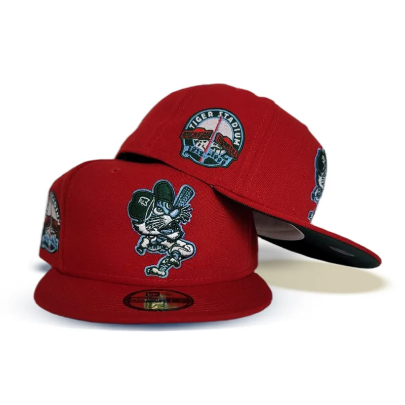 New Era Detroit Tigers fitted hat red, green colorway - Detroit Tigers Drop Fire Red Fitted with Tiger Stadium Side Patch
