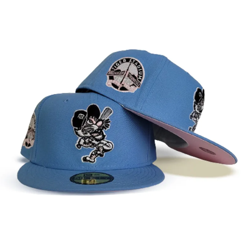 New Era Detroit Tigers fitted hat black, blue, pink colorway - Detroit Tigers Drop Sky Blue Fitted with Tiger Stadium Side Patch
