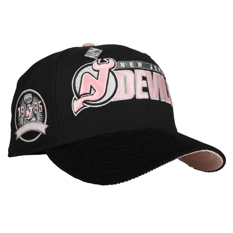 New Era New Jersey Devils fitted hat black, pink colorway - Devils Anniversary Fitted: New Era’s Pink Corduroy Script Celebrates 20 Years of Jersey Hockey