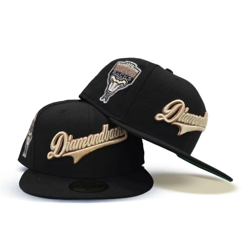 New Era Arizona Diamondbacks fitted hat black, green colorway - Inaugural Season Fitted: New Era’s Black Script Diamondbacks 1998 Tribute
