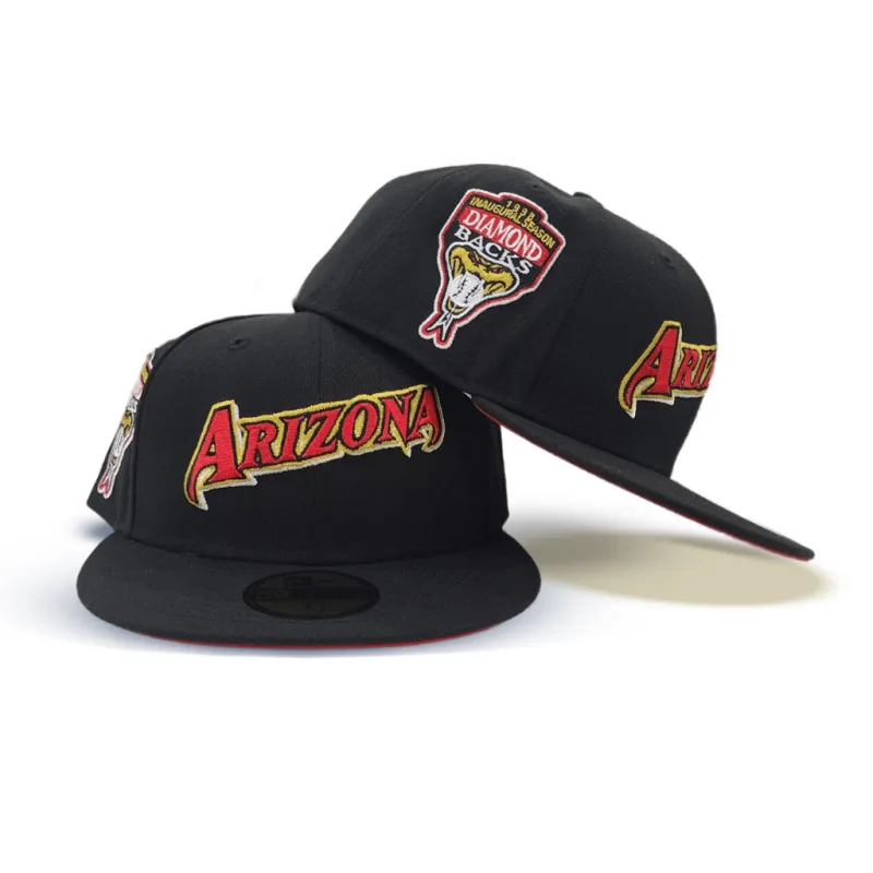 New Era Arizona Diamondbacks fitted hat black, red colorway - 1998 Inaugural Season Fitted: New Era Drops Arizona Diamondbacks Black Script Red Bottom Tribute