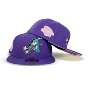 New Era Arizona Diamondbacks fitted hat pink, purple colorway - 2001 World Series Fitted: New Era’s Diamondbacks Championship Tribute in Bloom Pink