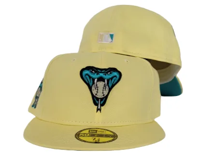 New Era Arizona Diamondbacks fitted hat yellow, teal colorway - 1998 Inaugural Season Fitted: New Era Drops Arizona Diamondbacks Light Yellow Tribute
