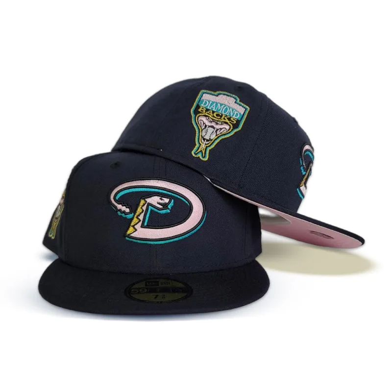 New Era Arizona Diamondbacks fitted hat navy, blue, pink colorway - 1998 Inaugural Season Fitted: New Era Celebrates Diamondbacks History with Pink Bottom 59FIFTY