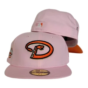 New Era Arizona Diamondbacks fitted hat pink, orange colorway - 2001 World Series Fitted: New Era’s Pink Diamondbacks Championship Tribute Drops